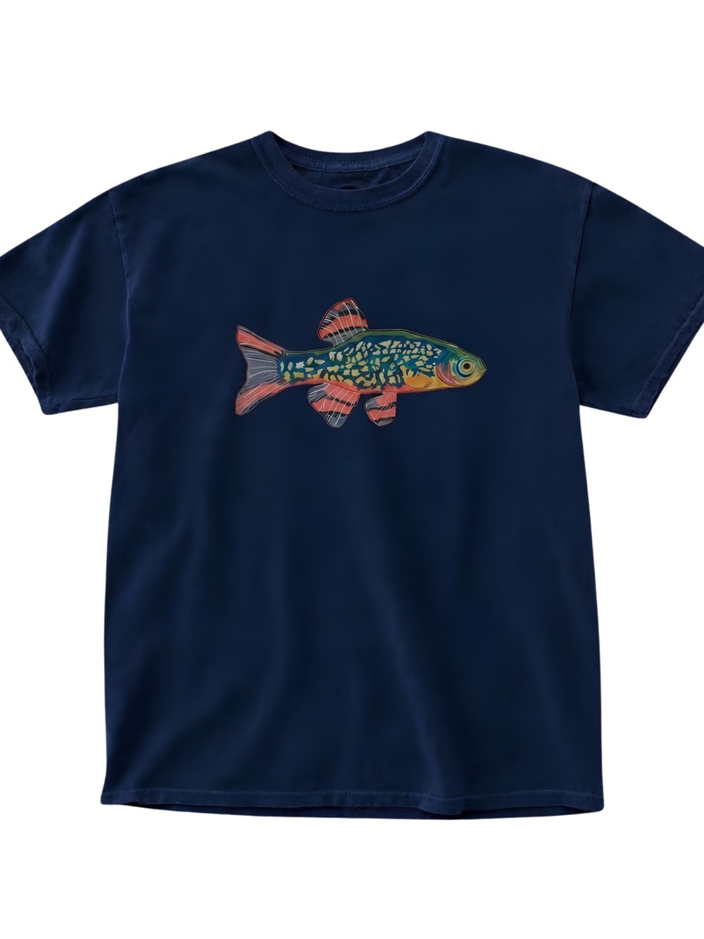 Gildan Navy Fish Graphic Tee - Multicolor Aquatic Print